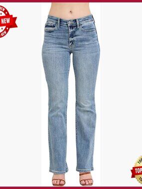 Mid Rise Bootcut Denim Jeans, Light Wash, Classic Fit